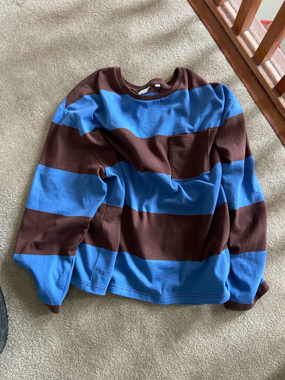 Aritzia TNA Blue and Brown Striped Fletcher Shirt